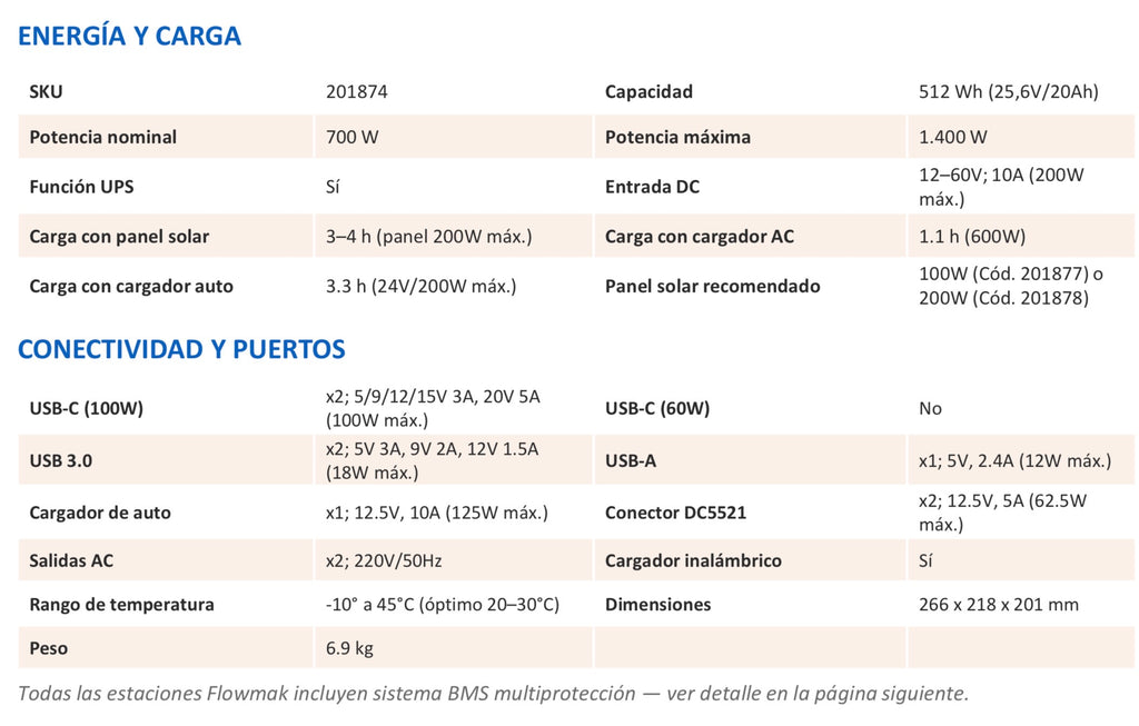 ESTACIÓN DE ENERGÍA PORTÁTIL FLOWMAK PRO700 - 700W