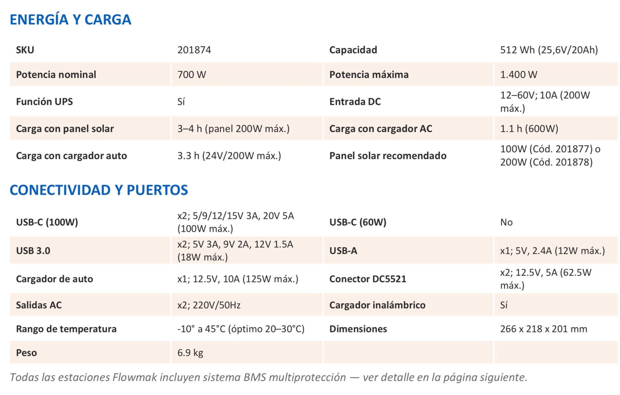 ESTACIÓN DE ENERGÍA PORTÁTIL FLOWMAK PRO700 - 700W