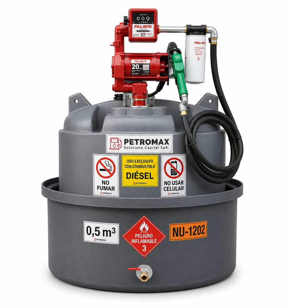 ESTANQUE DIESEL SUPERFICIE 500 LTS FT500+FR PETROMAX CON SURTIDOR