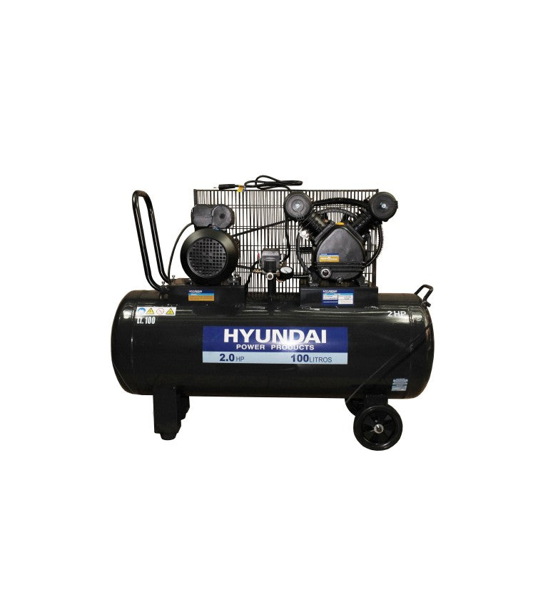 Compresor Hyundai Monofasico 2HP 100L 115PSI Correa