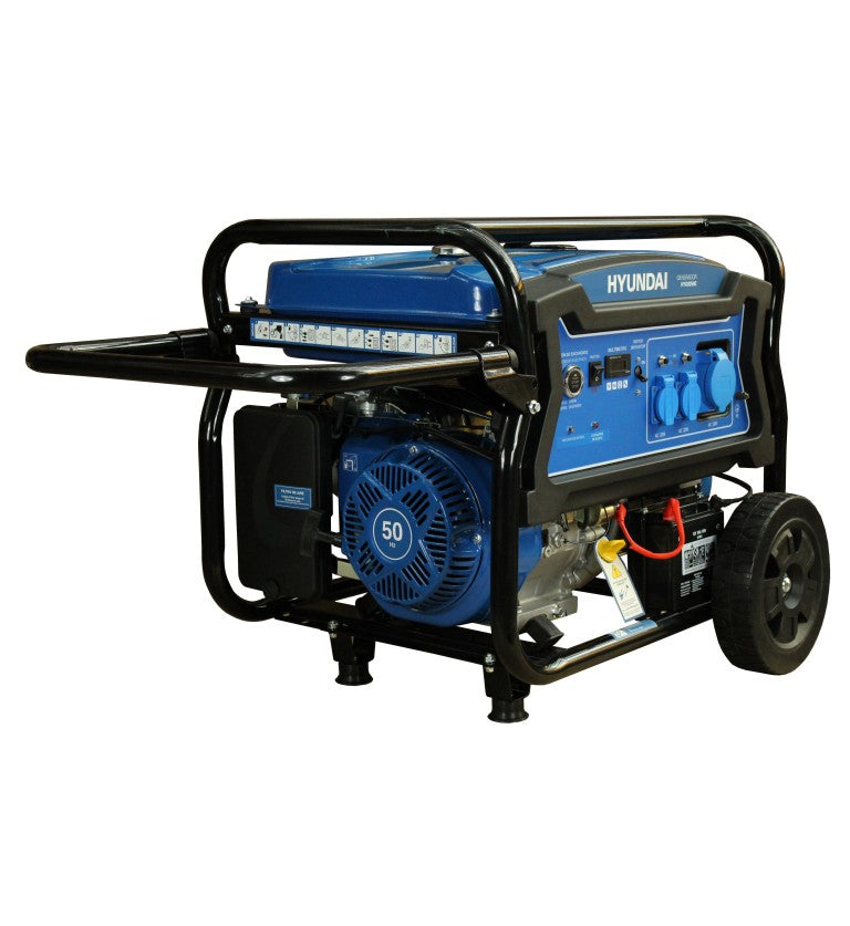 Generador eléctrico Hyundai gasolina 6/6,5 KW/KVA partida eléctrica monofásico abierto con ruedas