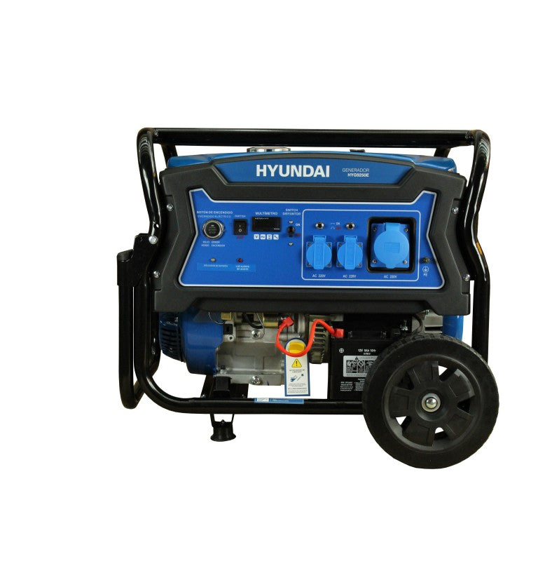 Generador eléctrico Hyundai gasolina 6/6,5 KW/KVA partida eléctrica monofásico abierto con ruedas